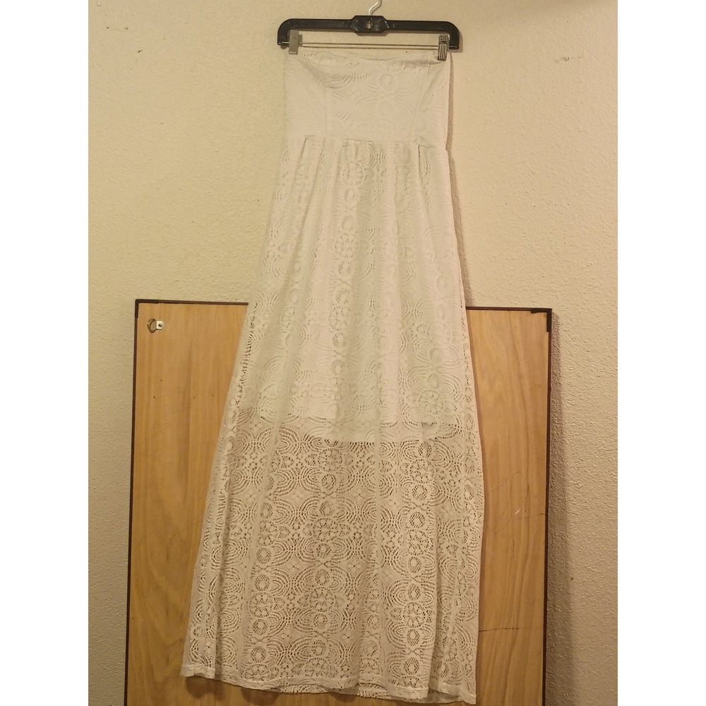 Vanity White Lace Strapless Maxi Dress Cutout Back Bow Detail Mens Size M